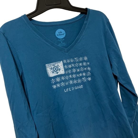 Life Is Good Snowflake American Flag Long Sleeve Crusher Tee - Picture 1 of 8